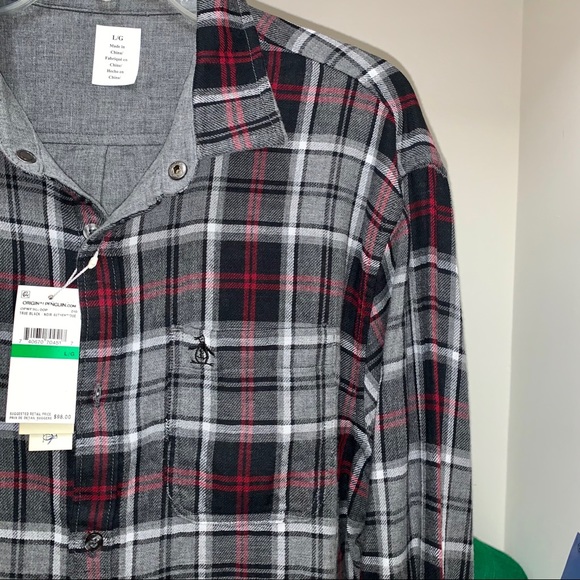Penguin Reversible Plaid Long Sleeve Shirt Red L - Picture 3 of 7